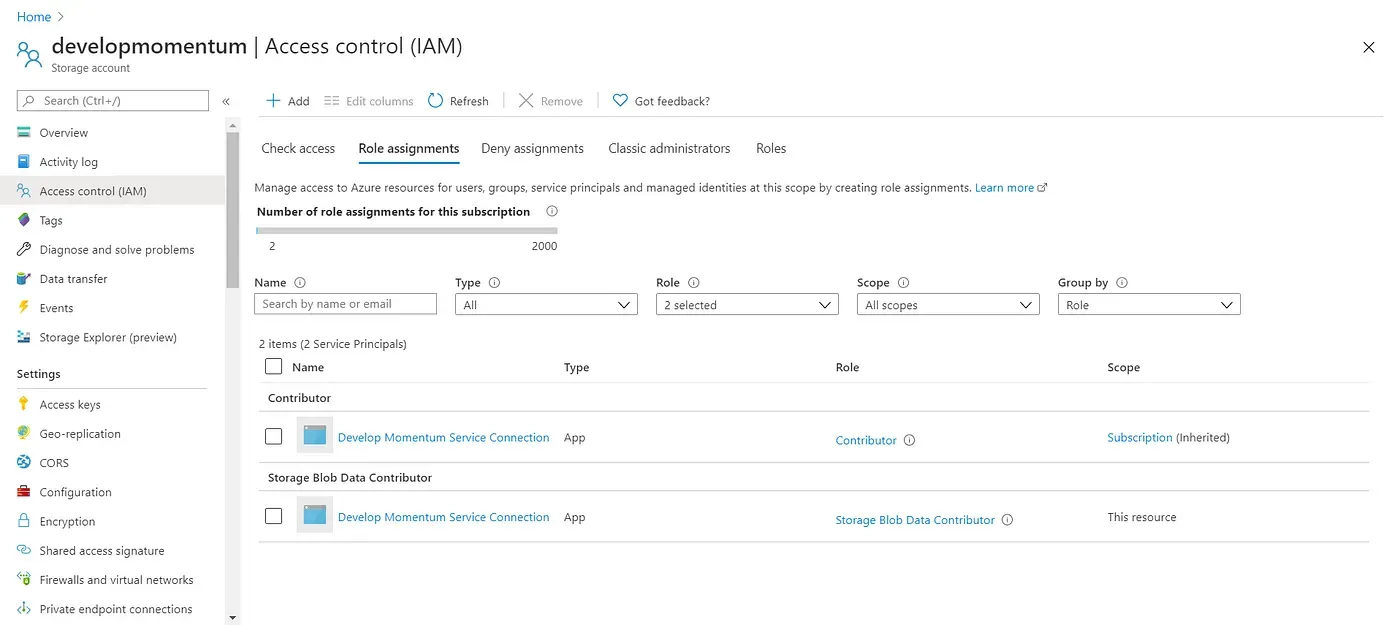 Azure Access Control (IAM) role assignment screen